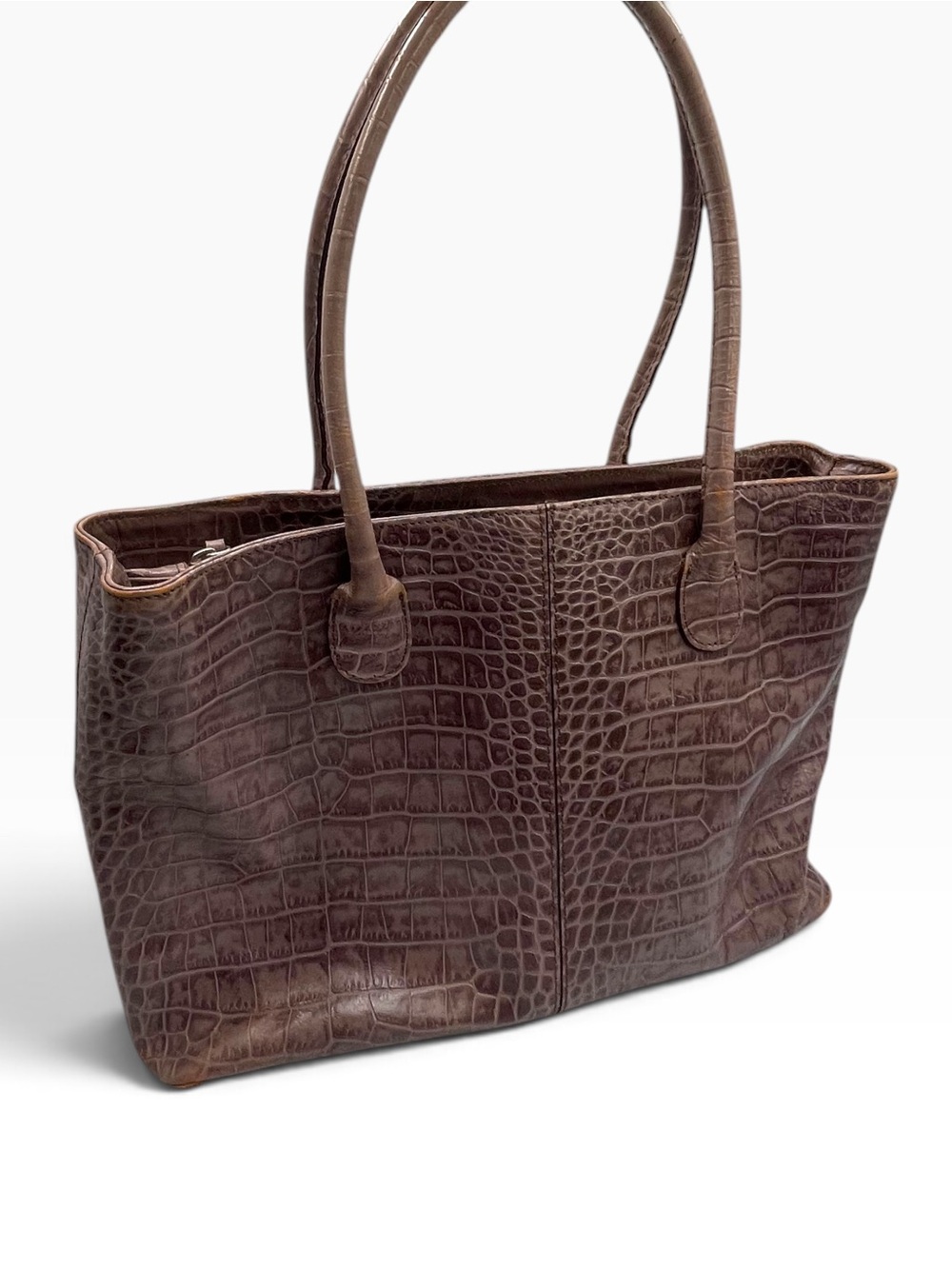 Cristian Italy Vintage Lavender Purple Croc Embossed Leather Tote Laptop Bag